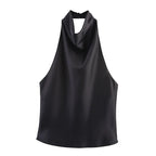 Halter Backless Two-Piece Set Fitted Bodice High Waist Wide Leg Pants 2026 Spring Fashion Elegant Office Casual Women Outfit