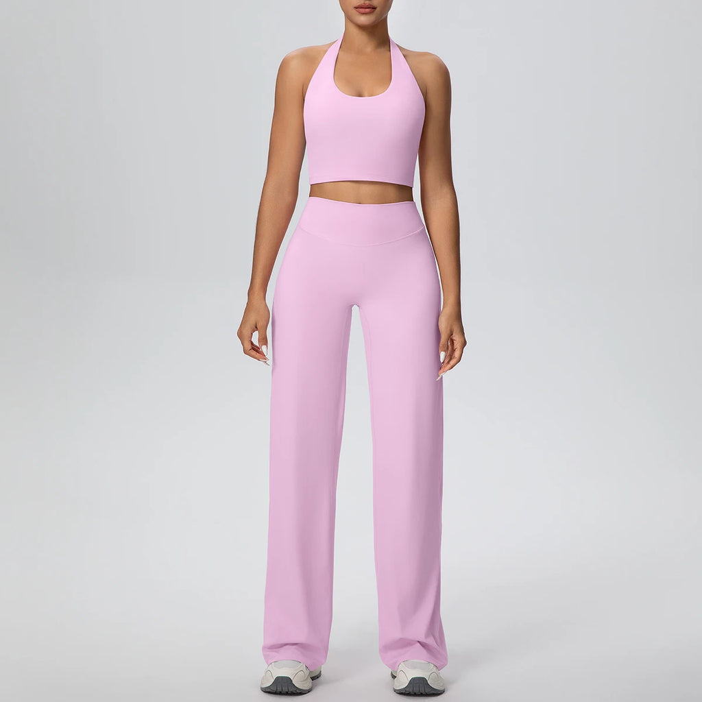 2PCS Woman Backless Hanging Neck Bra and Pants Yoga Set Summer Breathable Gym Sports Running Workout Top Hot Sales Yoga Set