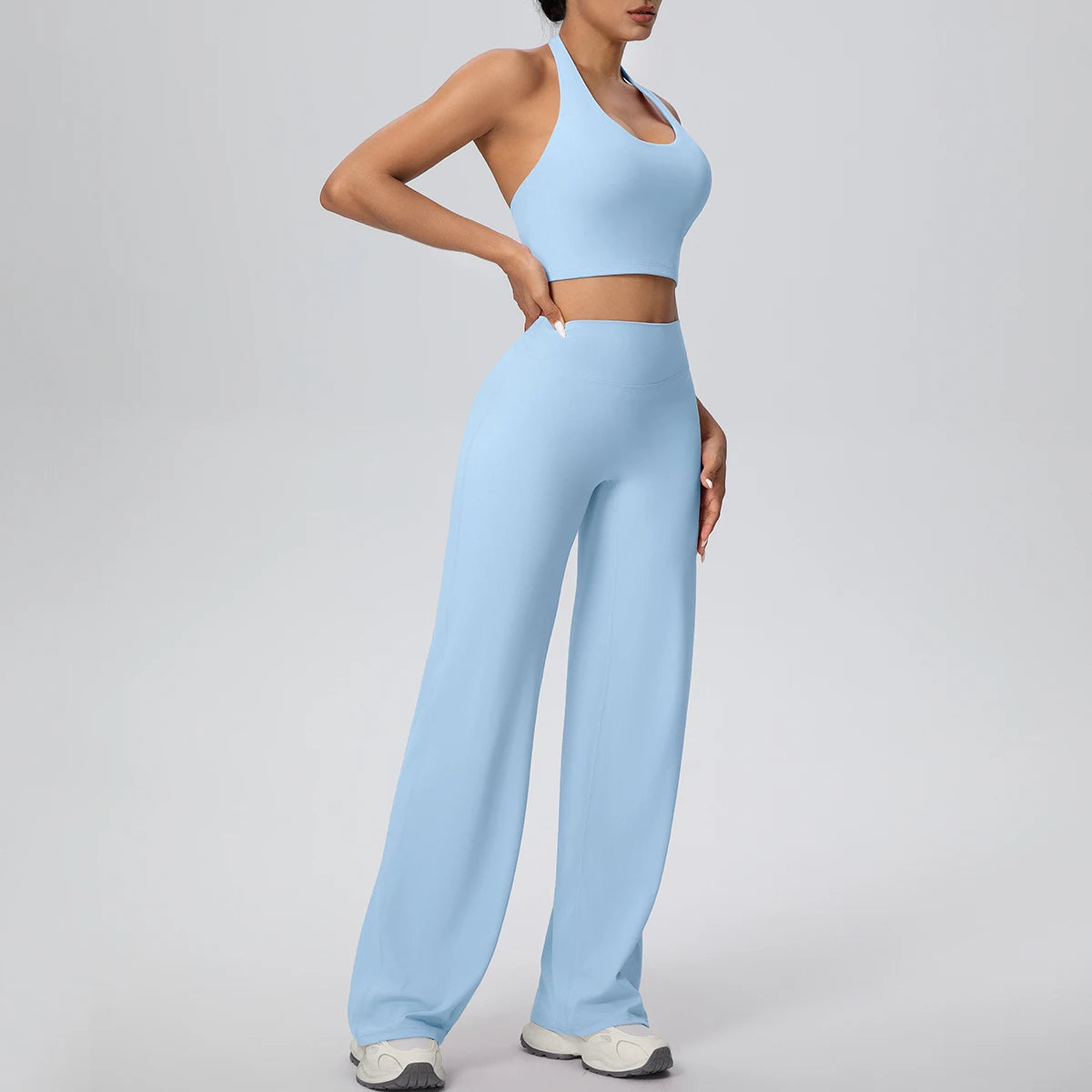 2PCS Woman Backless Hanging Neck Bra and Pants Yoga Set Summer Breathable Gym Sports Running Workout Top Hot Sales Yoga Set