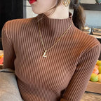 New Women's Elegant Solid Basic Knitted Tops Women Turtlneck Sweater Long Sleeve Casual Slim Pullover Fashion Simple Chic Tops