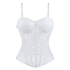 Women Lace Floral Corset Top Sexy Black Mesh Transparent Bra Side Zip Bustier Vest Gothic Spaghetti Strap Embroidery Party Camis