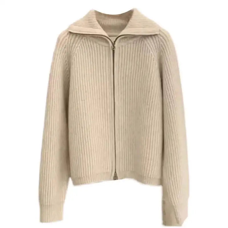 Simplicity Fashion Autumn Winter Sweaters Women's Solid Lapel Two Way Zipper Temperament chic Long Sleeve Cardigan Knitted Tops