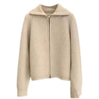 Simplicity Fashion Autumn Winter Sweaters Women's Solid Lapel Two Way Zipper Temperament chic Long Sleeve Cardigan Knitted Tops