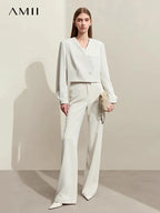 AMII Minimalism Women's Pant 2025 Autumn New Office Lady V-neck Loose Short Blazer Jacket + Casual Solid Pants Separate 12441110
