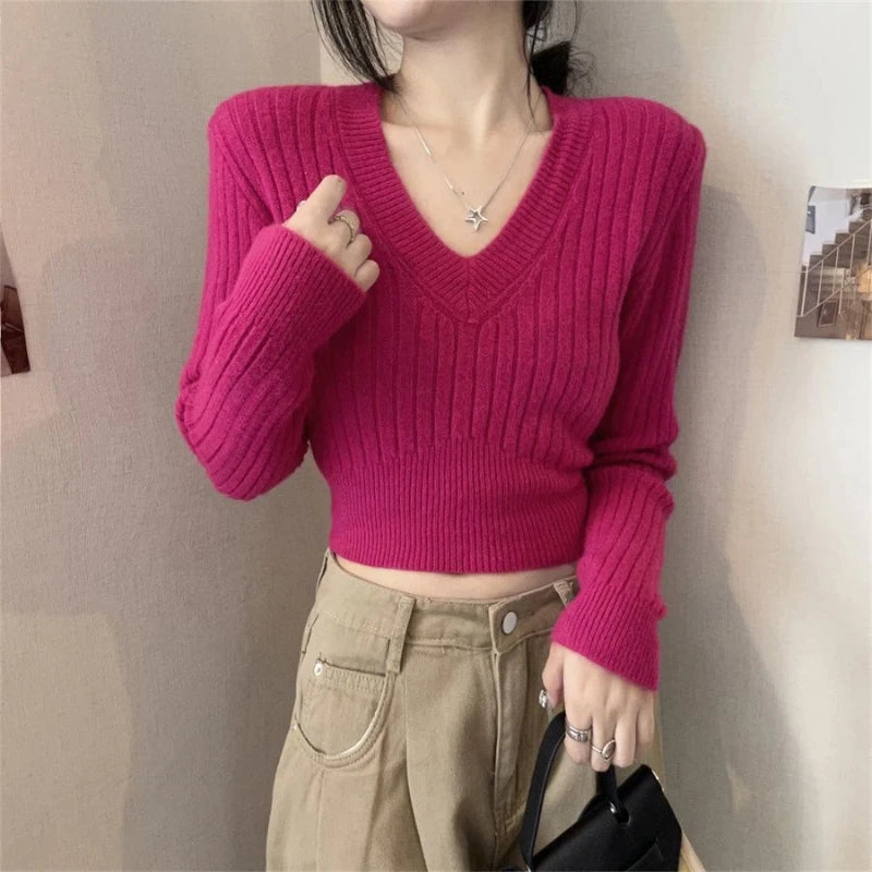 Sweet Knitting Slim Short Youth Pullovers Top Autumn Winter Long Sleeve Simplicity Korean Sweaters Fashion Trend Women Clothing