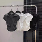 Cotton Summer Sexy Women's T Shirt Skinny Slim Basic Solid Crop Top Short Sleeve Polo TShirtCasual Top Tee for Women
