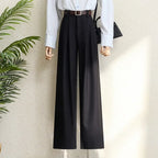 2026 New Burgundy Suits Pants for Women Office Lady Elegant High Waist Wide Leg Fashion Trousers with Pockets Black Gray