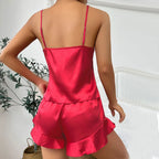 Hot Ice Silk Pajamas Women'S Camisole Shorts Sexy Three Piece Nightgown Set Summer Comfortable And Suitable Outdoor Home Dress