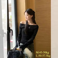 Sexy Pullovers Women Off Shoulder Cropped Knitted Basic Clothes Autumn All-match Side Slit Simple Tender Slim Gentle Seductive