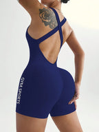 Cross-over shoulder strap pants full-body yoga wear workout suit ribbed full-body seamless sportswear quick-dry yoga bodysuit