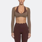 Women's Fake Two-Piece Sports Long Sleeve Halter Neck Pilates Yoga Shirt Slim Fit Fitness Sports Top Leggings Workout Tights