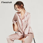 Fimtairah New 6A 100%  Silk Pajamas Women's Spring Autumn 2024 Fashion Lady Long-sleeved Two-piece Suit  Summer home clothes