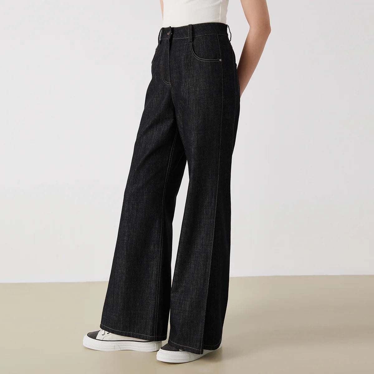 KX7513240 Women's High-Waisted Wide-Leg Pants Mixed Cotton Medium Quality Denim Fabric for Casual Fashionable Clothing