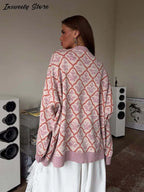 Fashion Letter Jacquard Knit Pullover Women Oversize Long Sleeve O-neck Classic Sweater 2026 Spring New Lady Casual Outerwear