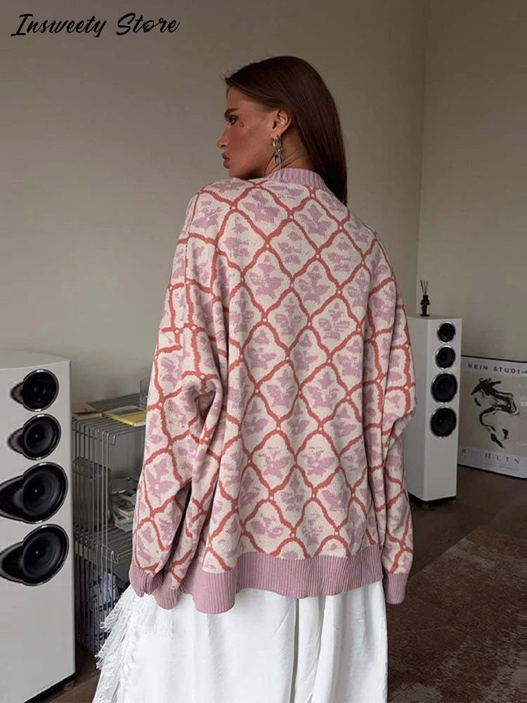 Fashion Letter Jacquard Knit Pullover Women Oversize Long Sleeve O-neck Classic Sweater 2026 Spring New Lady Casual Outerwear