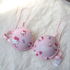 Japanese Hello Kitty Front Closure Push Up Bra Set for Women, Cute Kawaii Underwire Lingerie Set with Panty Y2K Women's Bra Set