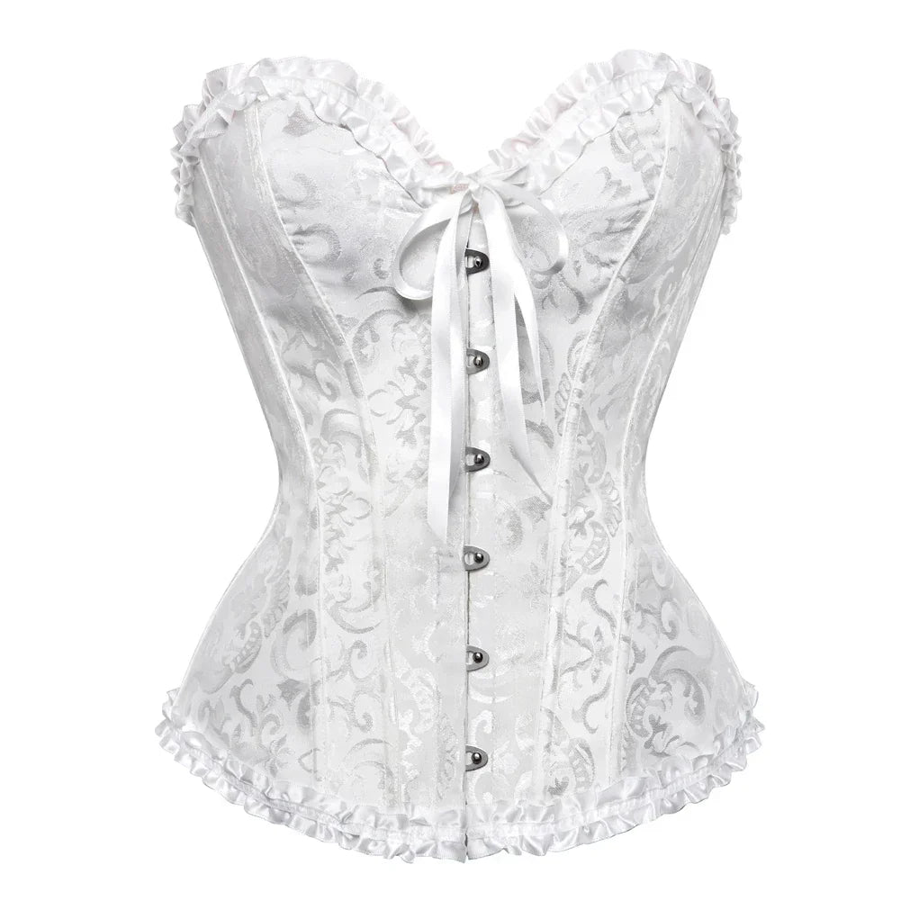 Sexy Bustiers And Corsets Floral Lace Tops For Women Vintage Corset Gothic Overbust Satin Jacquard Corsets