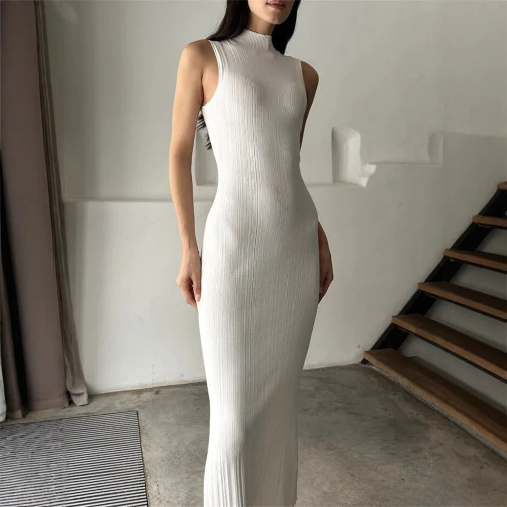 Solid Color Casual Slim Long Dresses For Women 2026 Fashion Summer Women's A-Line Midi Dress Elegant Vintage Female Dresses