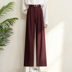 2026 New Burgundy Suits Pants for Women Office Lady Elegant High Waist Wide Leg Fashion Trousers with Pockets Black Gray
