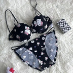 Japanese Hello Kitty Front Closure Push Up Bra Set for Women, Cute Kawaii Underwire Lingerie Set with Panty Y2K Women's Bra Set