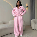 Women's Matching Sets Solid Color Sports Suit Long-sleeved Zipper Cardigan Hooded Sweater Lace-up Trousers Two-piece Set