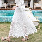 Boring Honey French Retro Classical Skirts Hollow Out Knitting Big Swing Skirt Summer New Fashion All-Match High Waist Dress