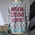 Fashion Letter Jacquard Knit Pullover Women Oversize Long Sleeve O-neck Classic Sweater 2026 Spring New Lady Casual Outerwear