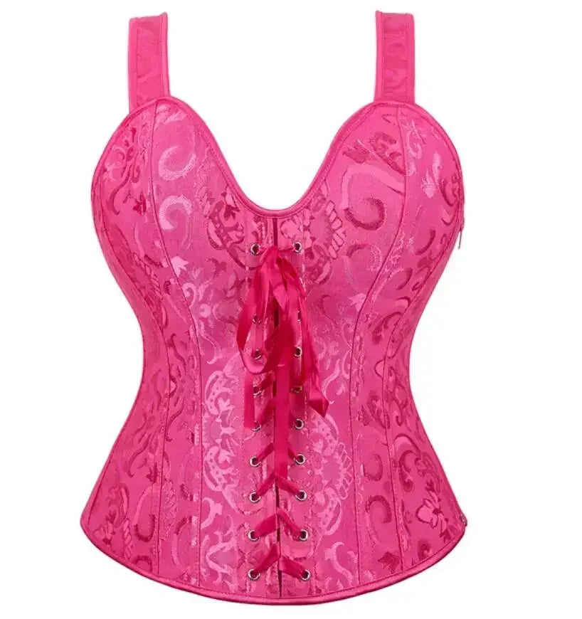 With Cup Top Vintage Steampunk Corset With Straps Overbust Zipper Side Straps Overbust Corset Waist Trainer Bustier Plus Size