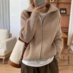 Simplicity Fashion Autumn Winter Sweaters Women's Solid Lapel Two Way Zipper Temperament chic Long Sleeve Cardigan Knitted Tops