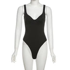SylCue Sexy Backless Bodysuit Women Low-Neck Off Shoulders Solid Skinny Shaped Waist Street Versatile Wild Style Classic Bodycon