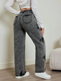 2025 autumn new women's jeans, tie-dye contrast washing, elastic waist, high waist straight jeans
