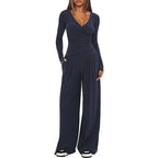 2025 autumn and winter wide leg pants set, women's long sleeved multi occasion sportswear, commuting hot selling item