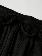 Plus Size Women's Black Ribbed Long Sleeve Bodysuit + Wide Leg Pants 2-Piece Set (0XL-4XL)